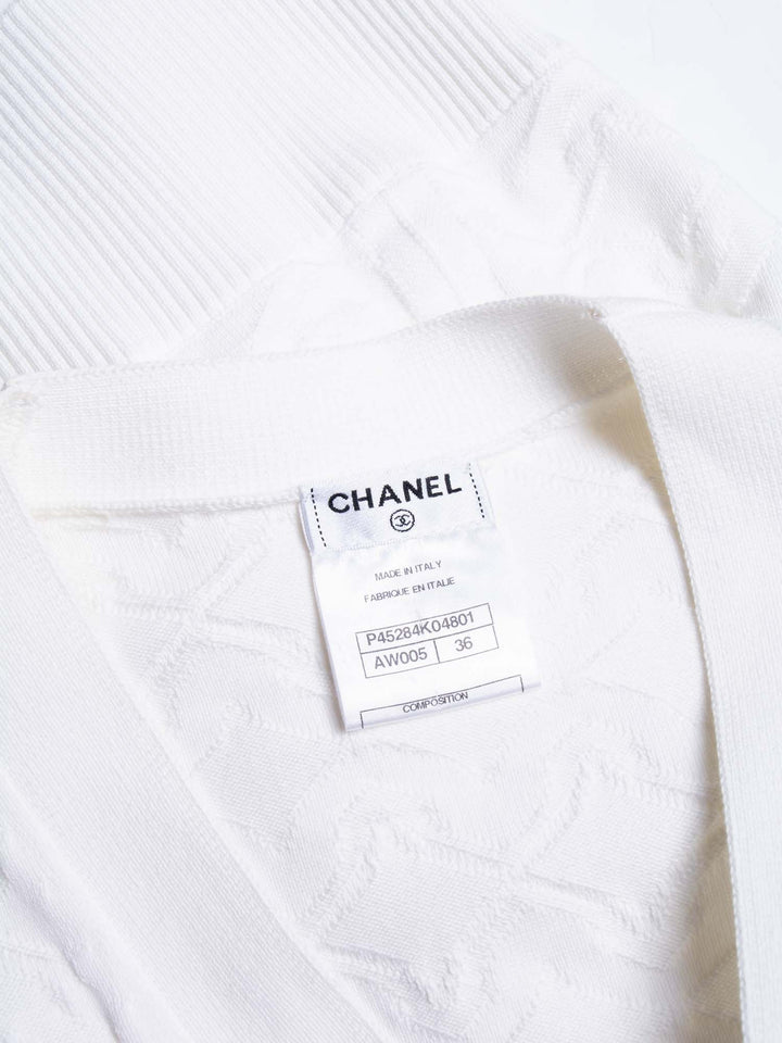Top Quality Chanel CC Logo Knit Button Down Cardigan White