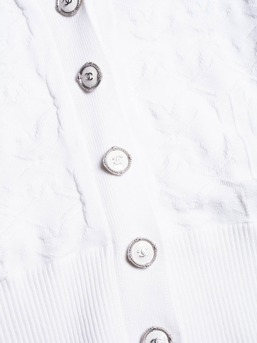 Top Quality Chanel CC Logo Knit Button Down Cardigan White