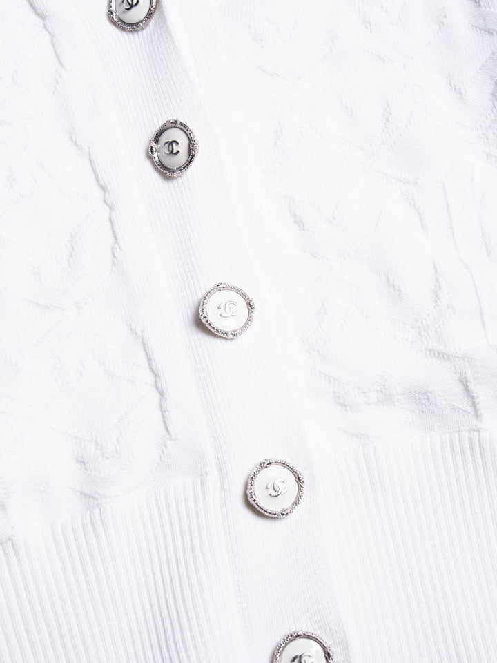 Top Quality Chanel CC Logo Knit Button Down Cardigan White