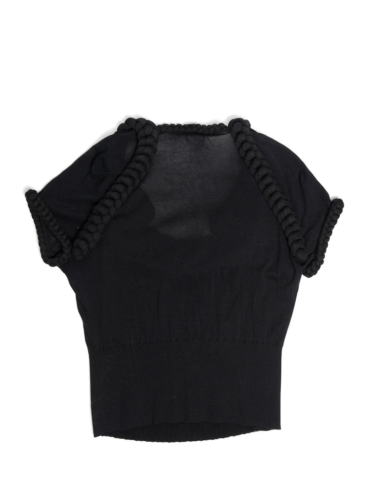 Top Quality Chanel CC Logo Knit Rope Fringe Blouse Black