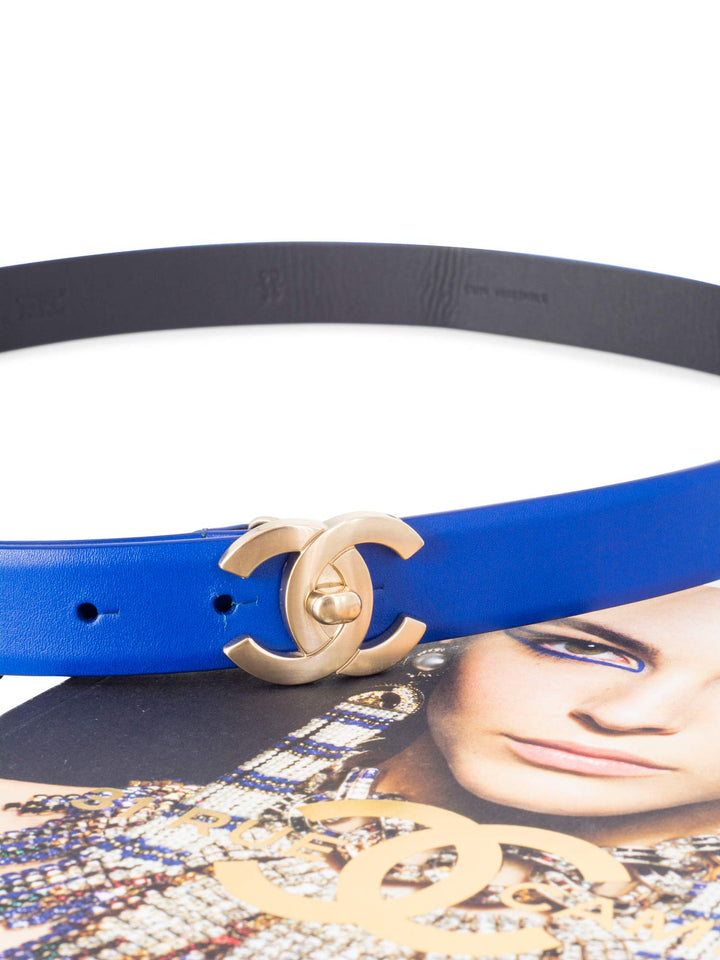 Top Quality Chanel CC Logo Lambskin Leather Belt Blue