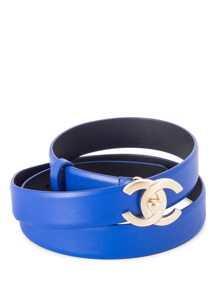 Top Quality Chanel CC Logo Lambskin Leather Belt Blue