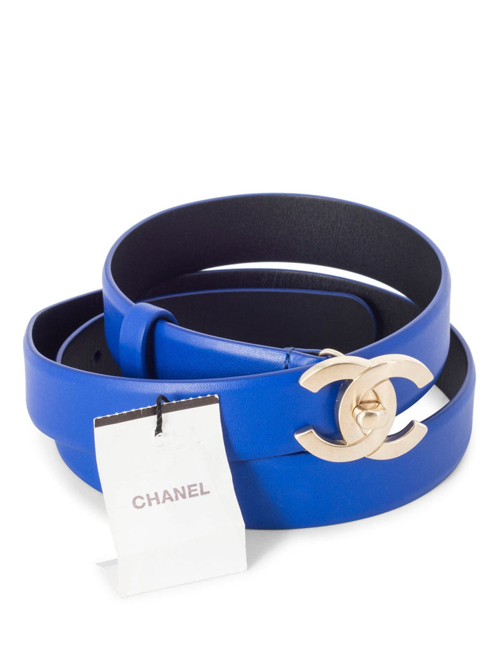 Top Quality Chanel CC Logo Lambskin Leather Belt Blue
