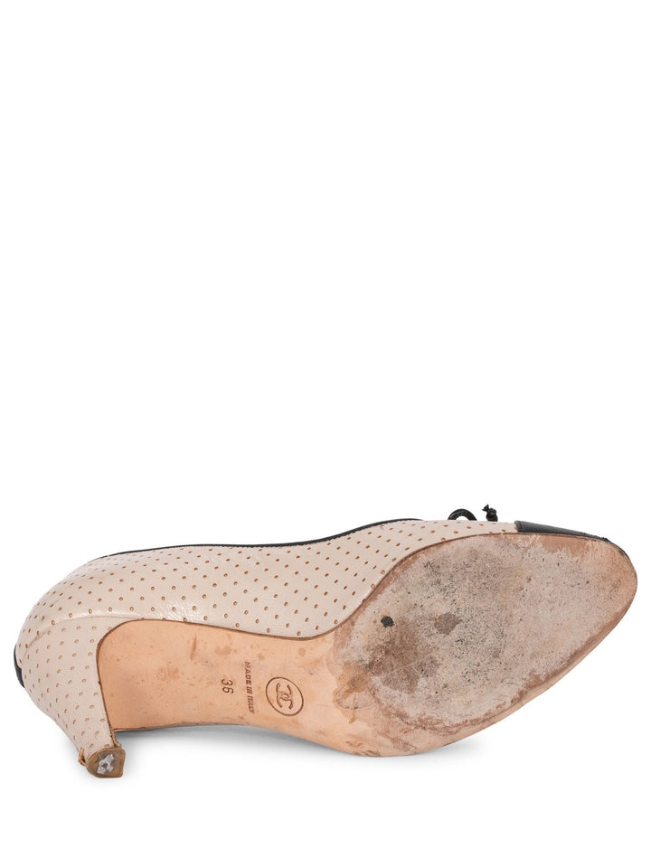 Top Quality Chanel CC Logo Leather Cap Toe Ballet Pumps Black Nude