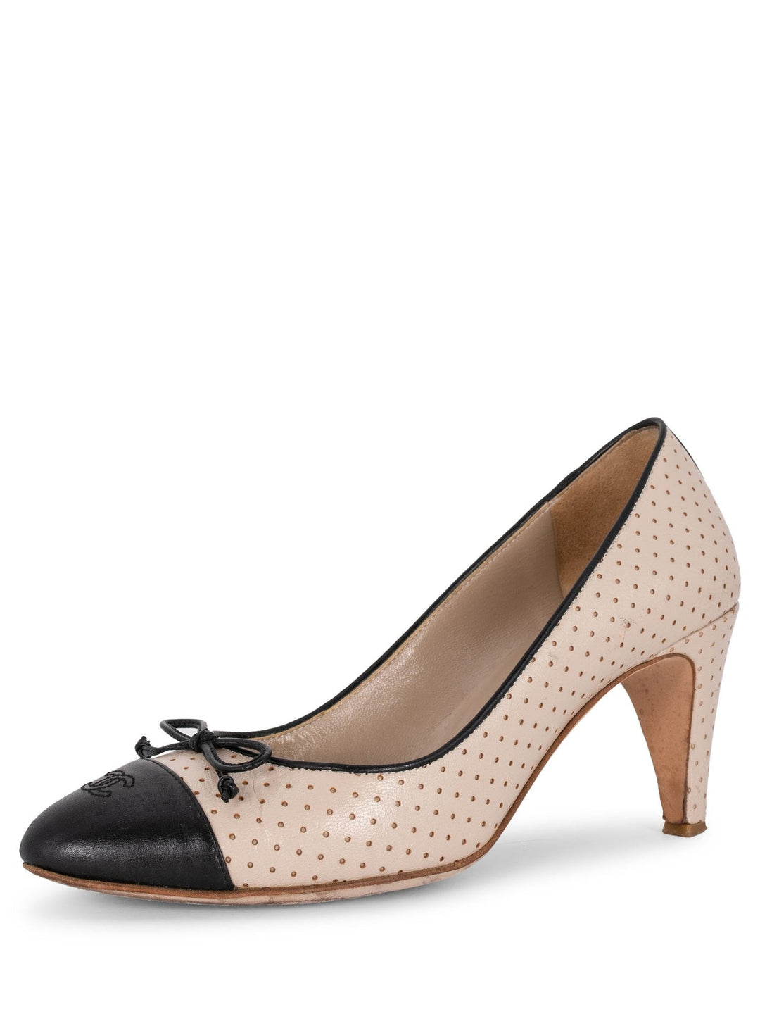 Top Quality Chanel CC Logo Leather Cap Toe Ballet Pumps Black Nude