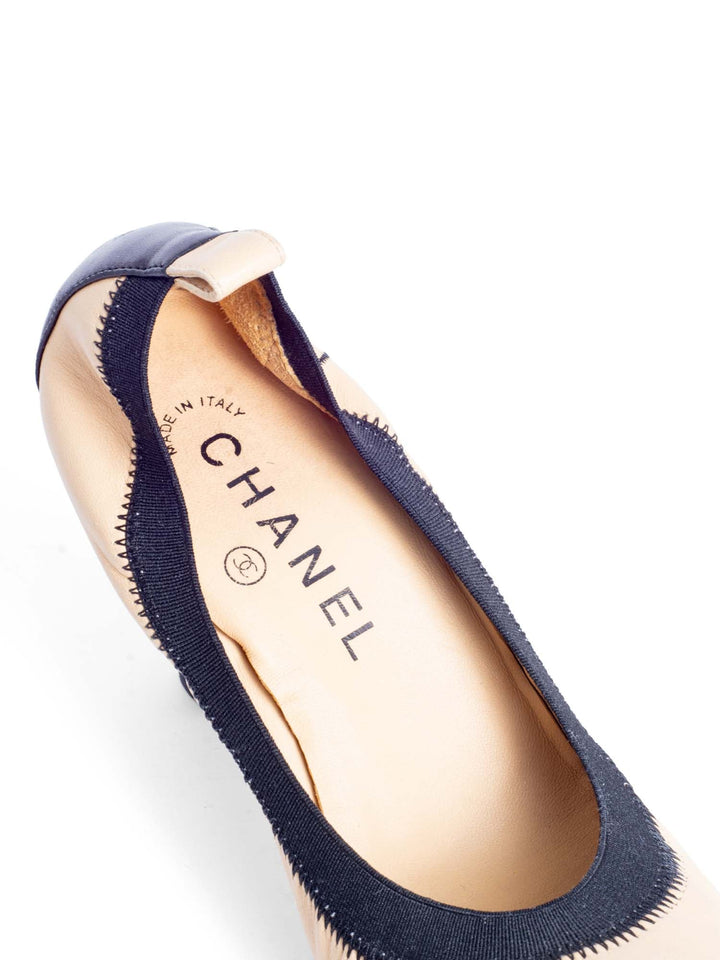 Top Quality Chanel CC Logo Leather Cap Toe Heels Beige Black