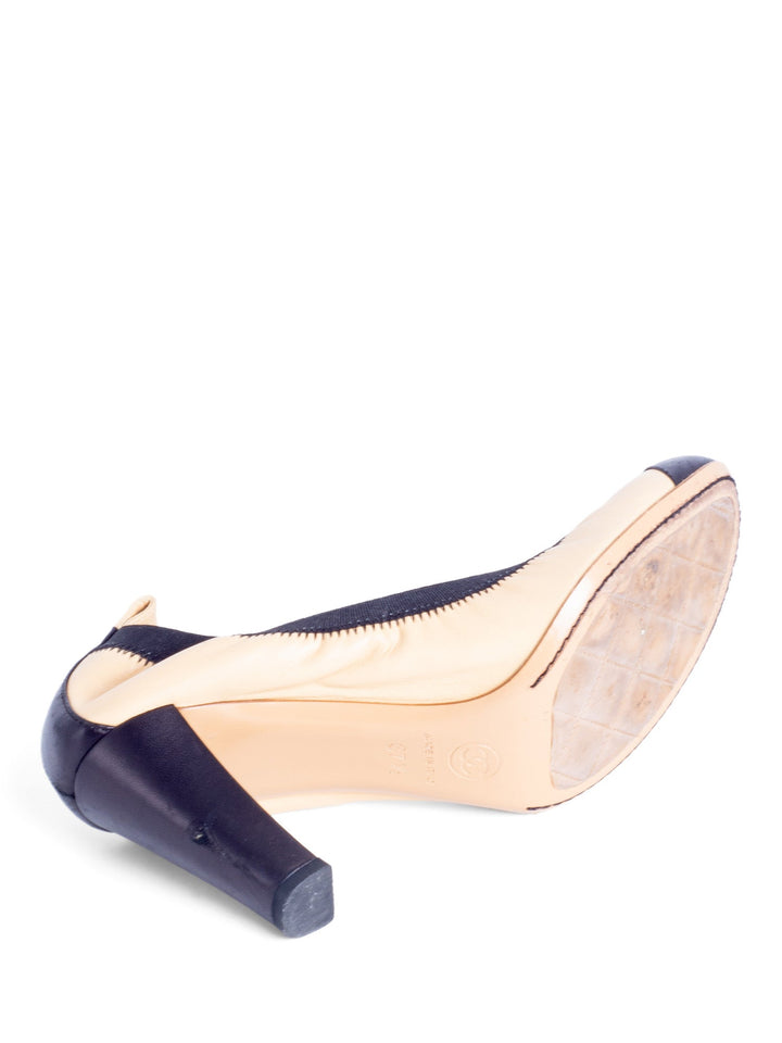 Top Quality Chanel CC Logo Leather Cap Toe Heels Beige Black
