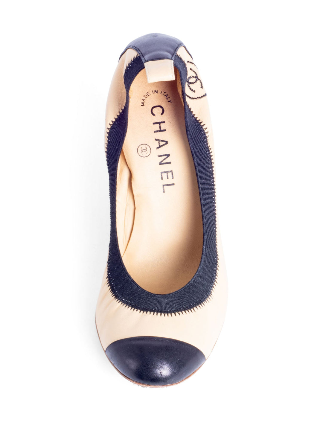 Top Quality Chanel CC Logo Leather Cap Toe Heels Beige Black