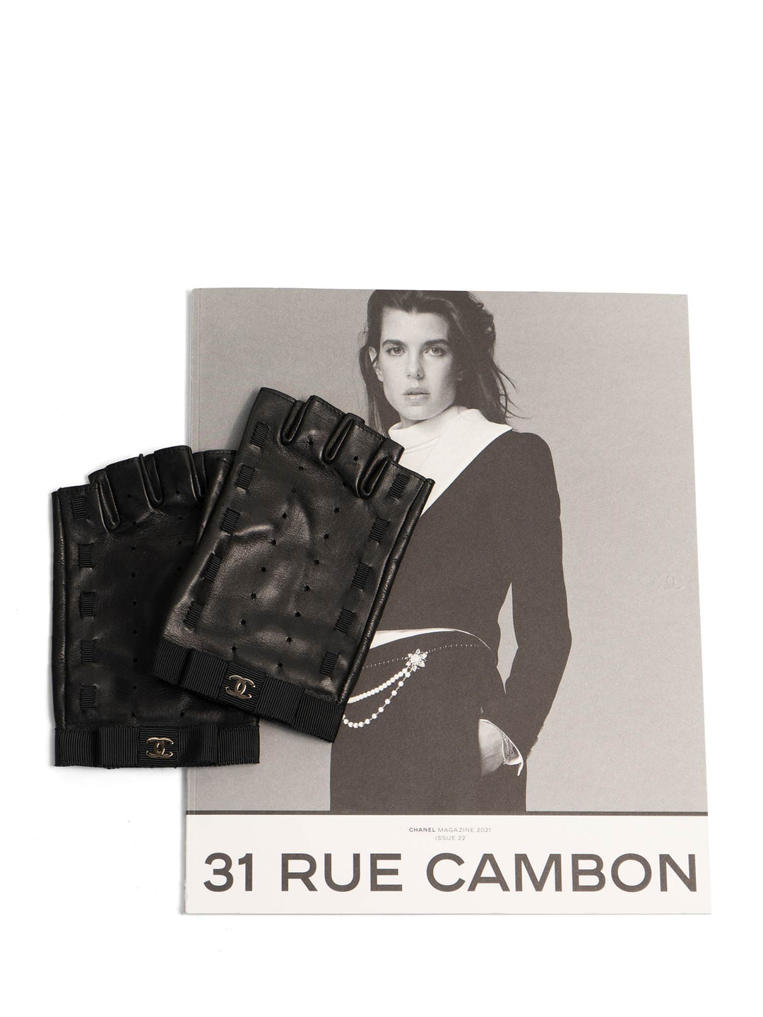 Top Quality Chanel CC Logo Leather Fingerless Gloves Black