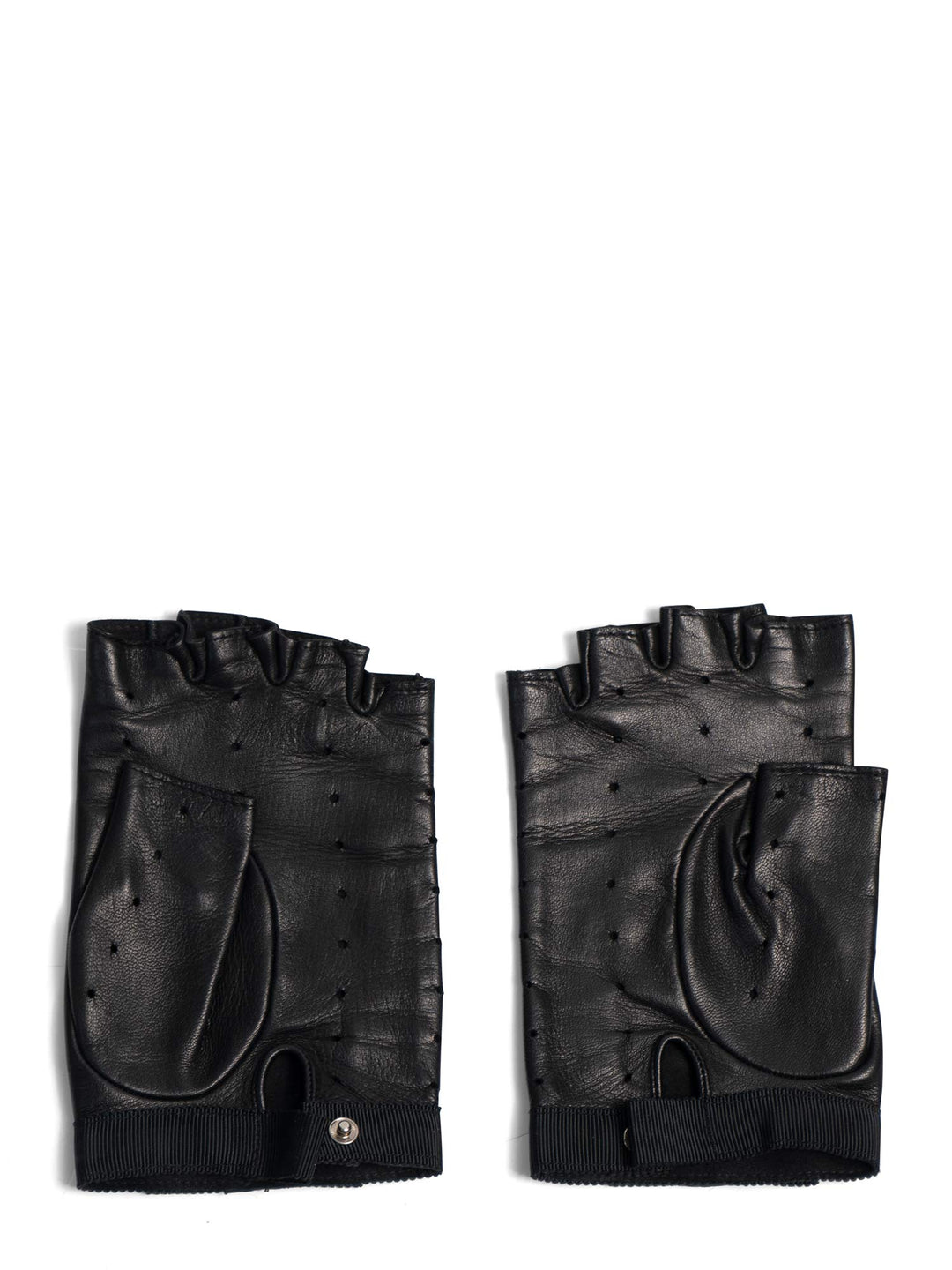 Top Quality Chanel CC Logo Leather Fingerless Gloves Black