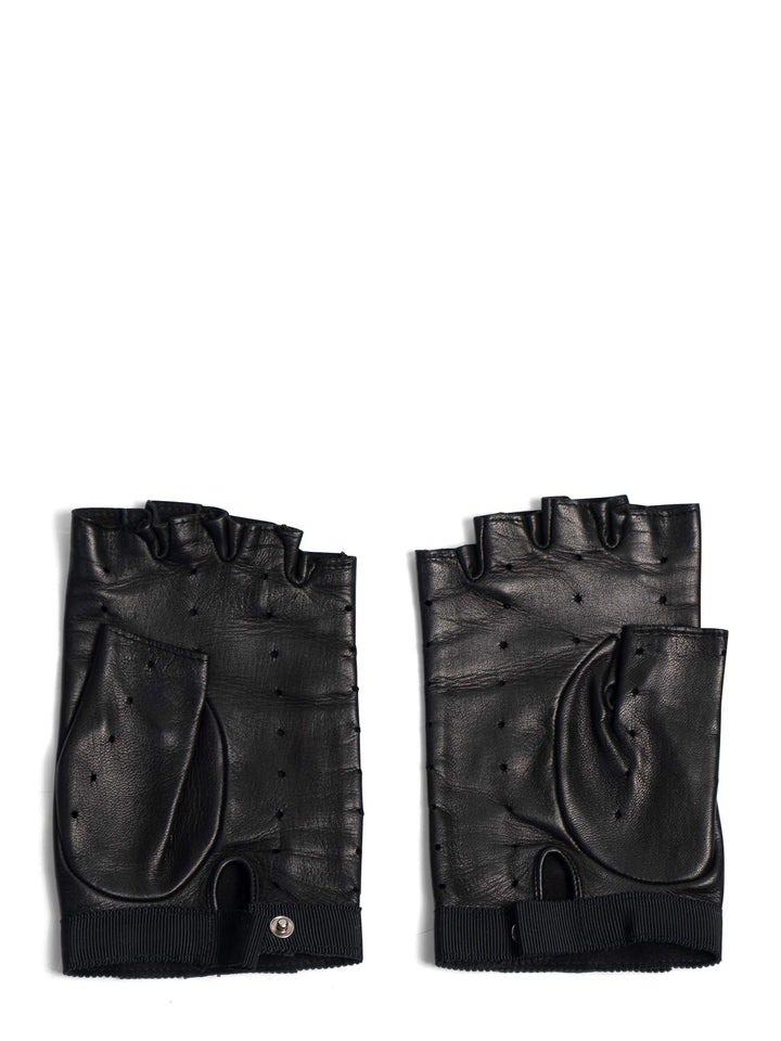 Top Quality Chanel CC Logo Leather Fingerless Gloves Black