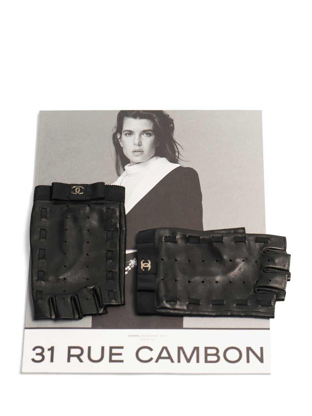 Top Quality Chanel CC Logo Leather Fingerless Gloves Black