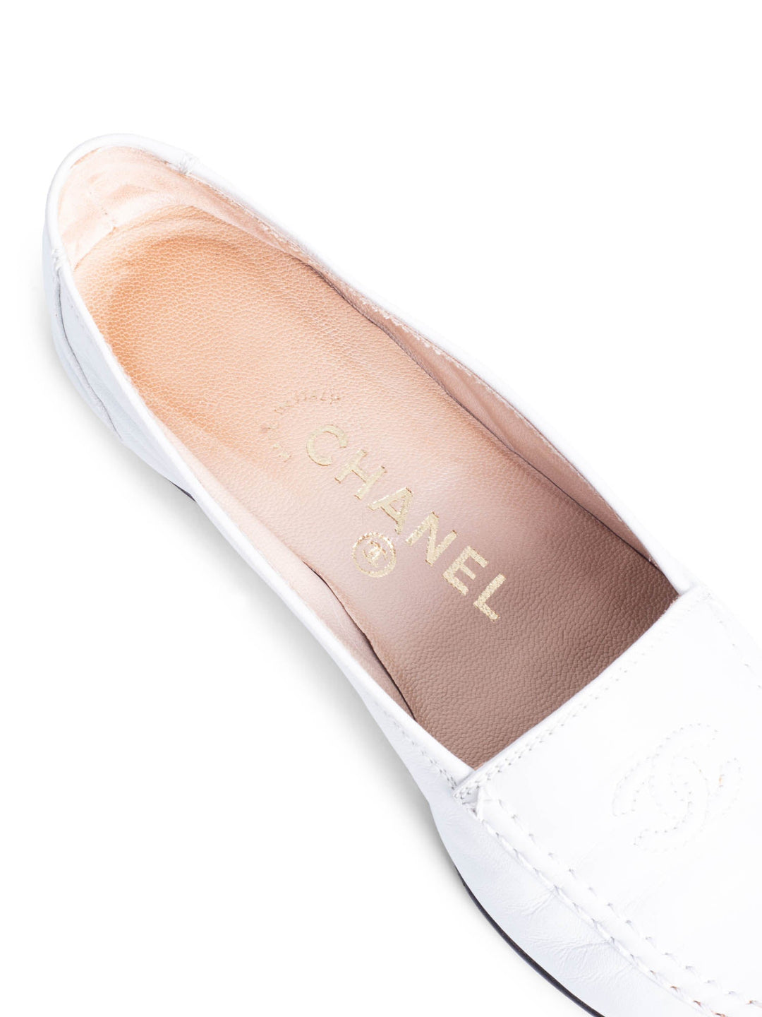 Top Quality Chanel CC Logo Leather Flat Loafers White