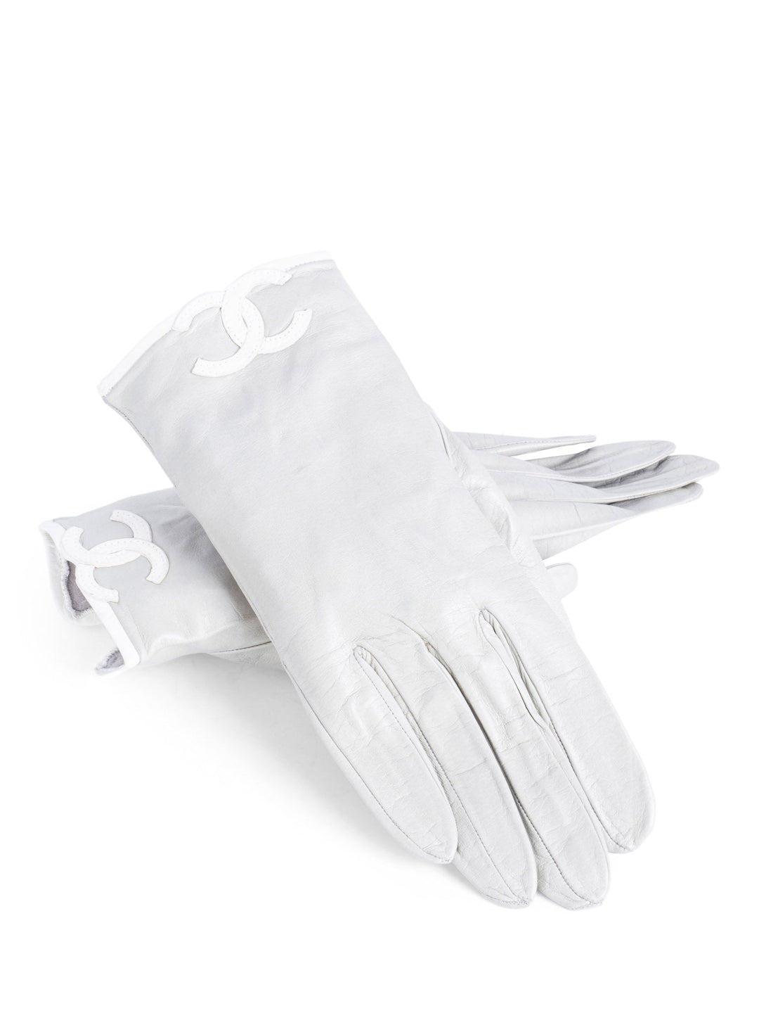 Top Quality Chanel CC Logo Leather Gloves Grey White