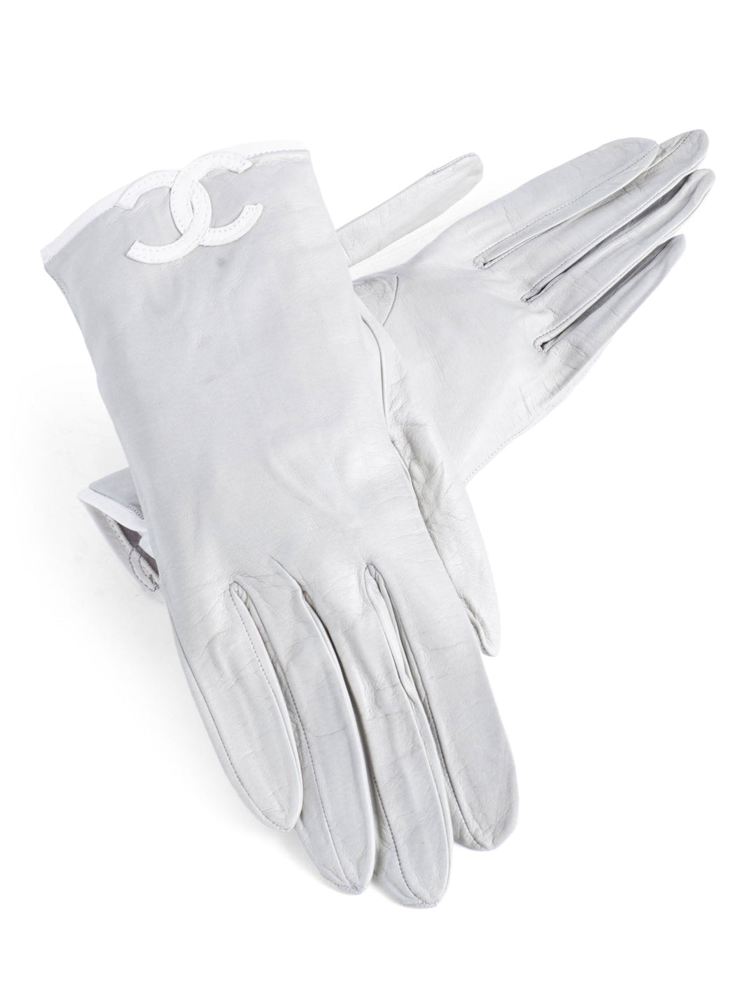 Top Quality Chanel CC Logo Leather Gloves Grey White