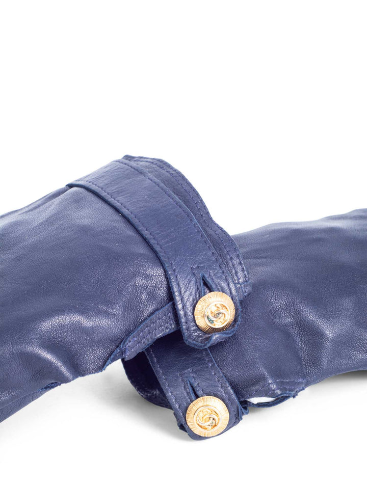Top Quality Chanel CC Logo Leather Gloves Navy Gold
