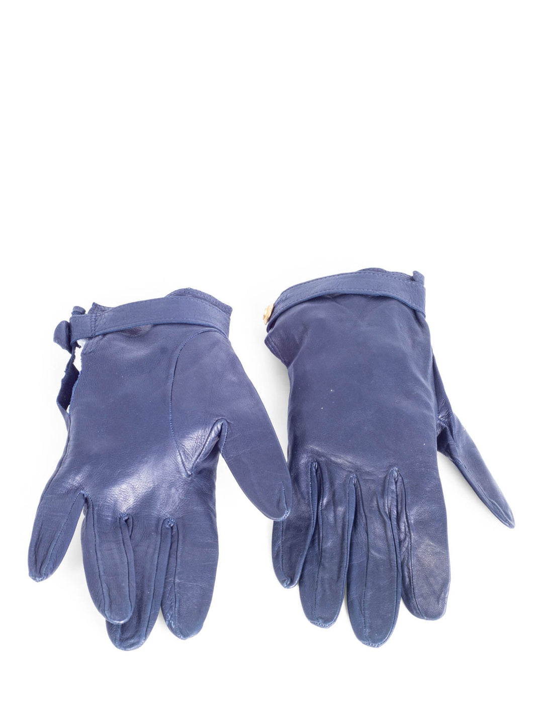 Top Quality Chanel CC Logo Leather Gloves Navy Gold