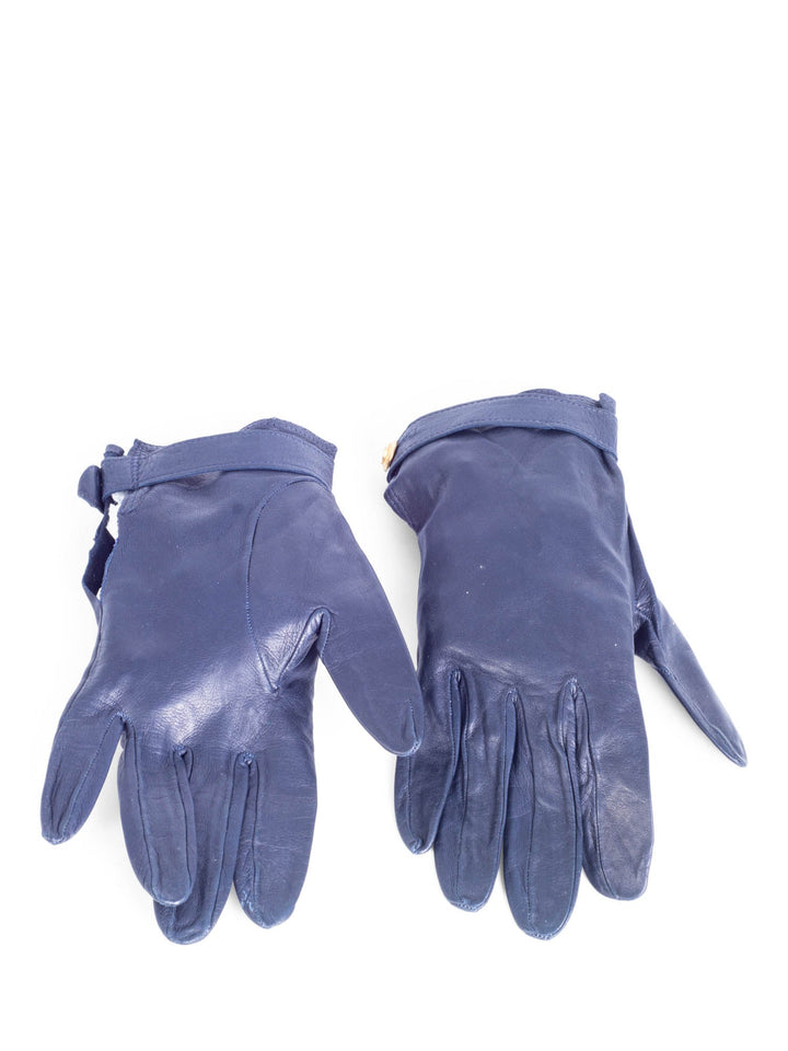 Top Quality Chanel CC Logo Leather Gloves Navy Gold