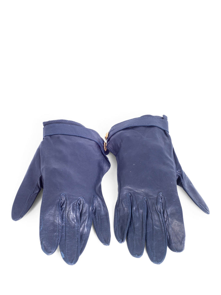 Top Quality Chanel CC Logo Leather Gloves Navy Gold