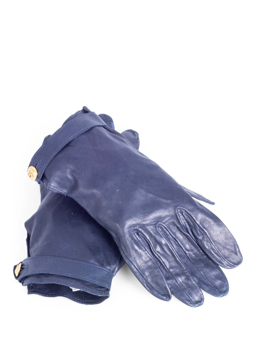 Top Quality Chanel CC Logo Leather Gloves Navy Gold