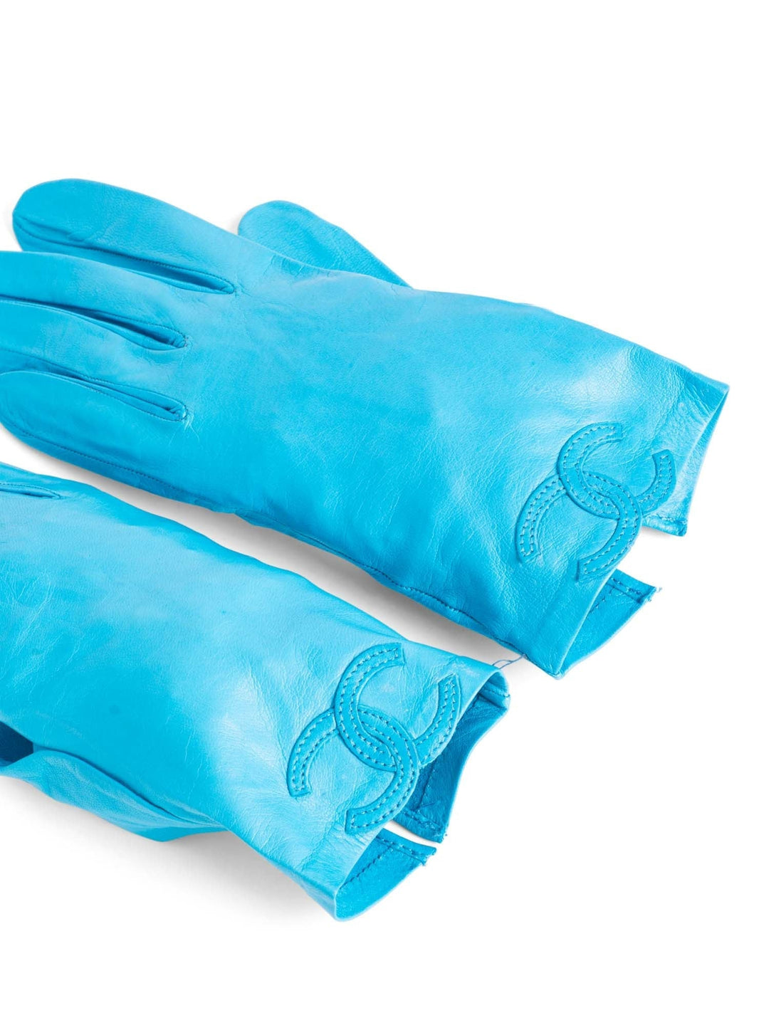 Top Quality Chanel CC Logo Leather Gloves Sky Blue