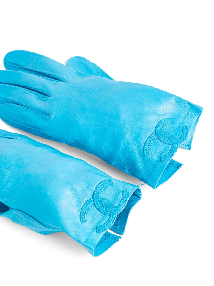 Top Quality Chanel CC Logo Leather Gloves Sky Blue