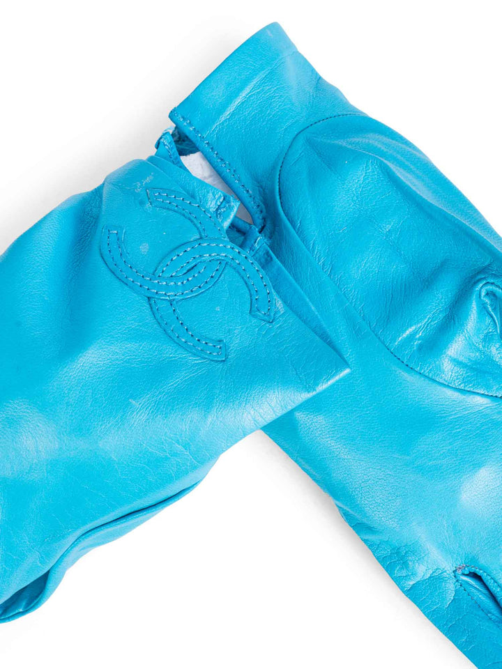 Top Quality Chanel CC Logo Leather Gloves Sky Blue