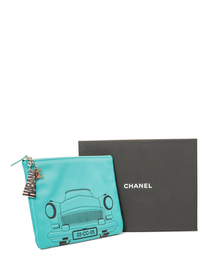 Top Quality Chanel CC Logo Leather Habana Clutch Aqua Blue