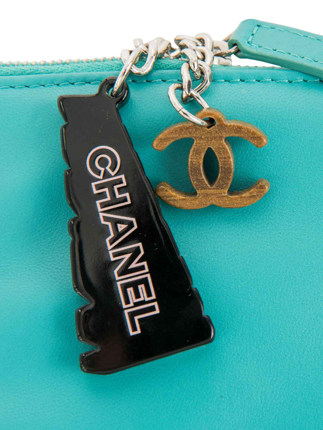 Top Quality Chanel CC Logo Leather Habana Clutch Aqua Blue
