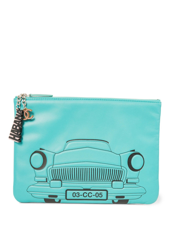 Top Quality Chanel CC Logo Leather Habana Clutch Aqua Blue