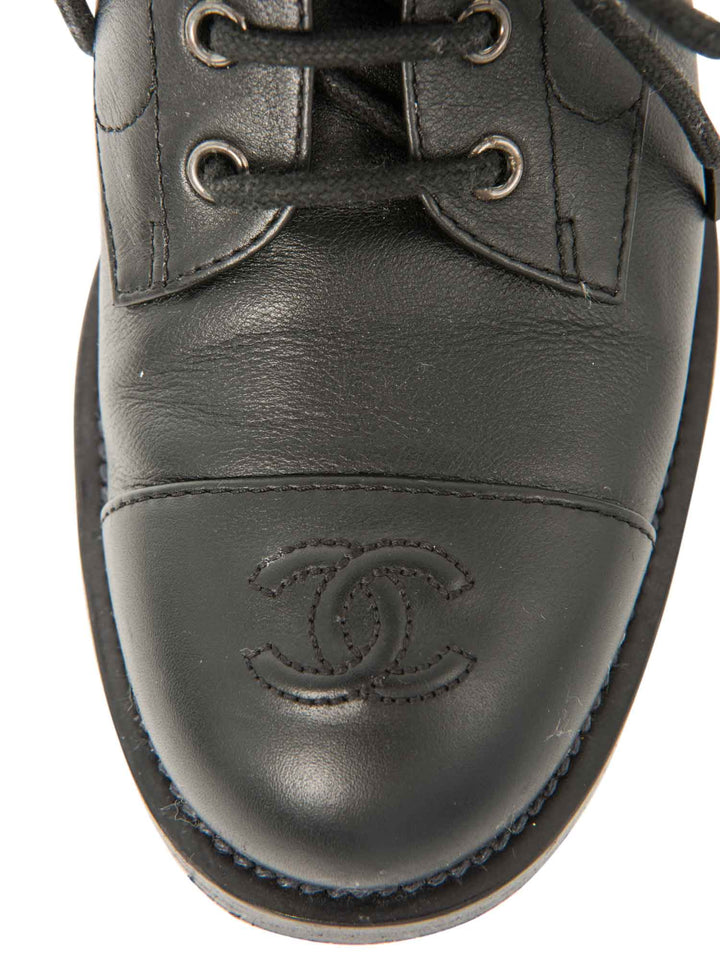 Top Quality Chanel CC Logo Leather Lace Up Cap Toe Boots Black