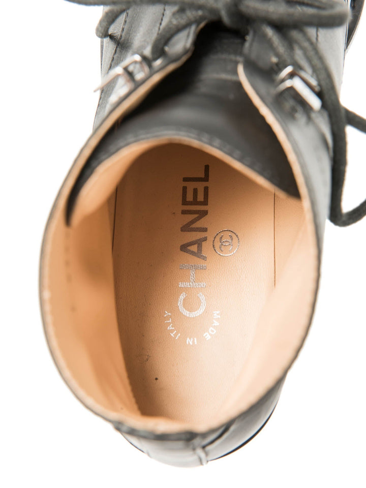 Top Quality Chanel CC Logo Leather Lace Up Cap Toe Boots Black