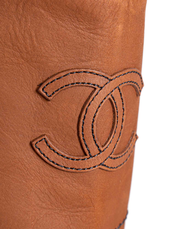 Top Quality Chanel CC Logo Leather Pull On Flat Boots Brown