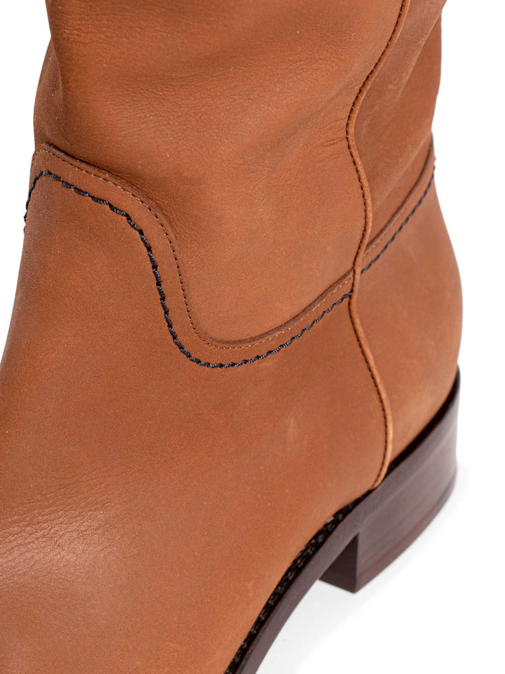 Top Quality Chanel CC Logo Leather Pull On Flat Boots Brown