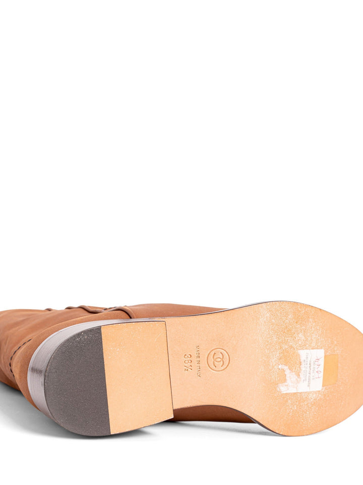 Top Quality Chanel CC Logo Leather Pull On Flat Boots Brown