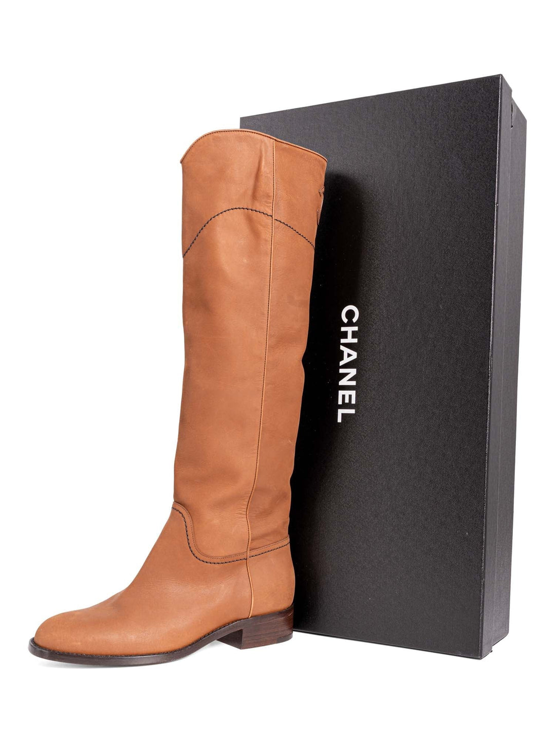 Top Quality Chanel CC Logo Leather Pull On Flat Boots Brown