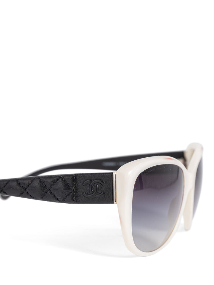 Top Quality Chanel CC Logo Leather Sunglasses Black White