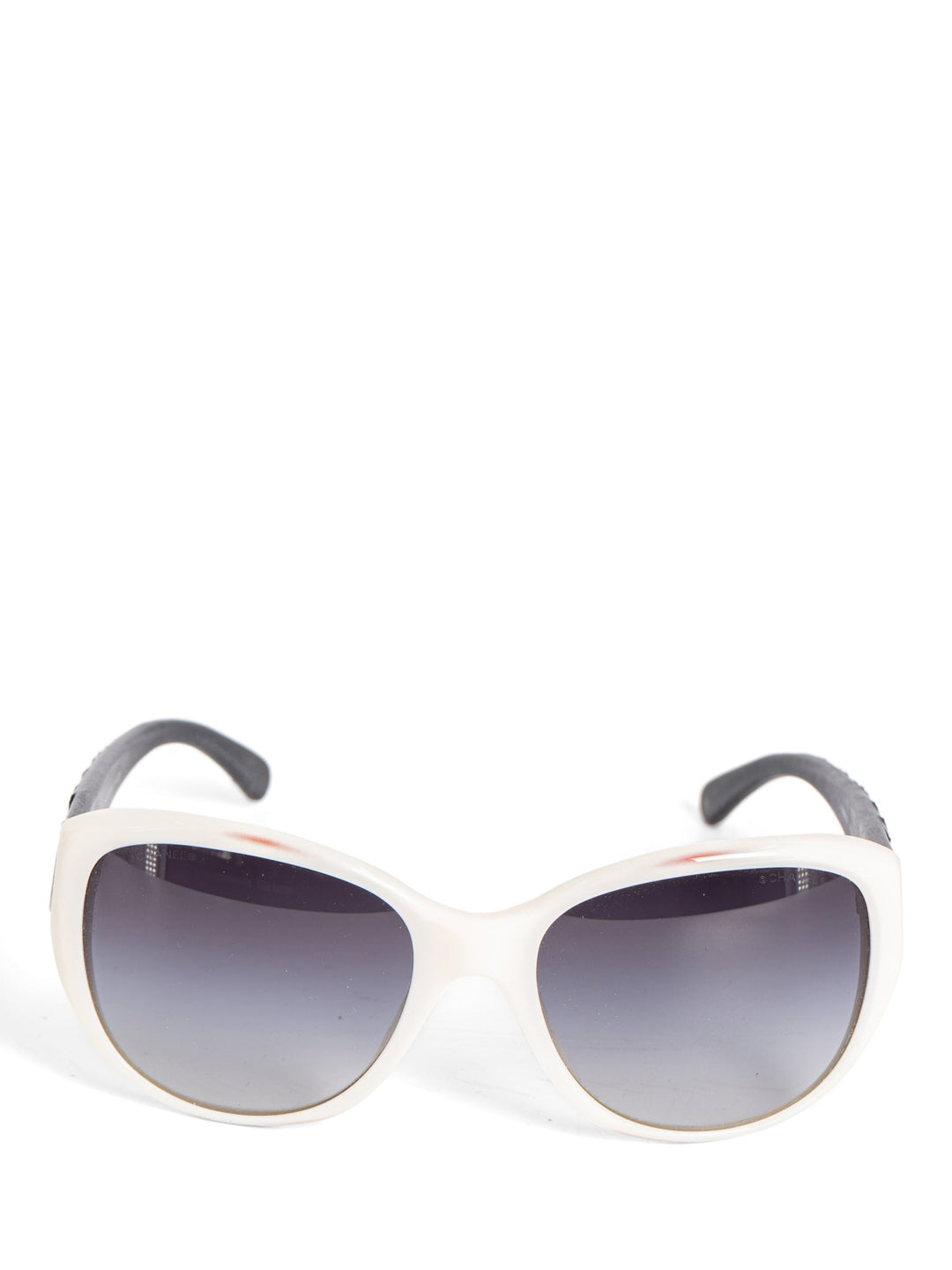 Top Quality Chanel CC Logo Leather Sunglasses Black White