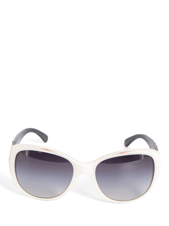 Top Quality Chanel CC Logo Leather Sunglasses Black White