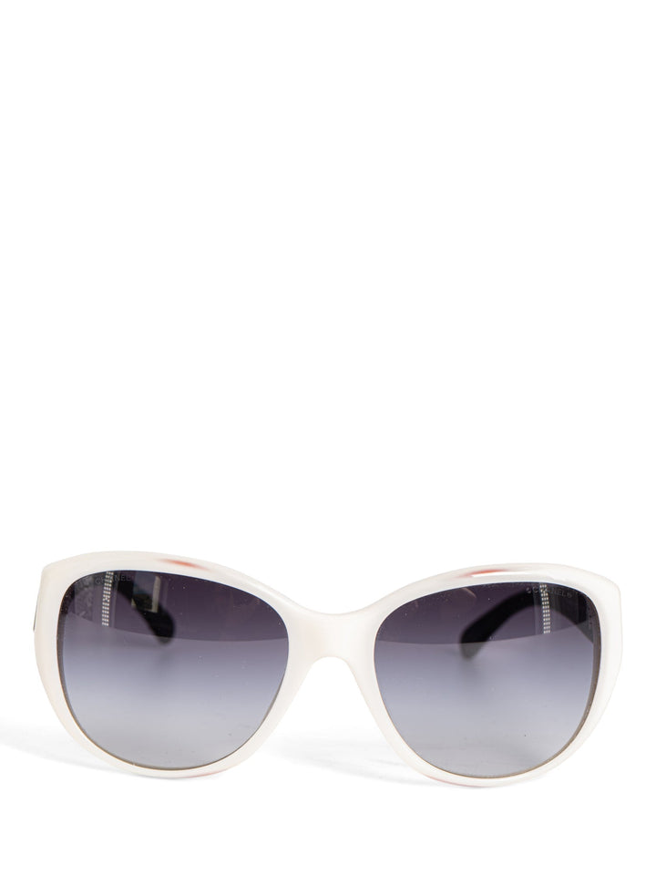 Top Quality Chanel CC Logo Leather Sunglasses Black White