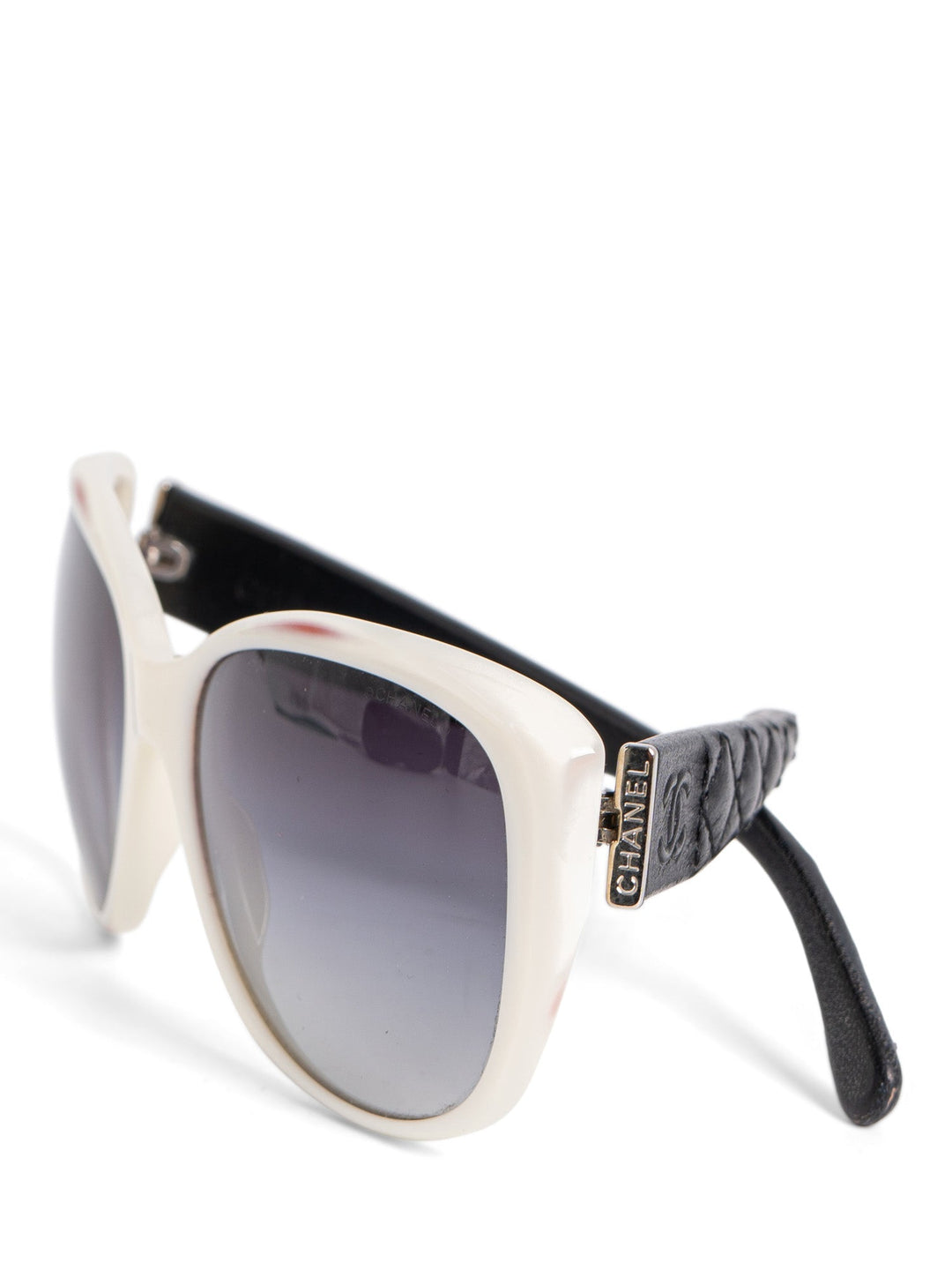Top Quality Chanel CC Logo Leather Sunglasses Black White