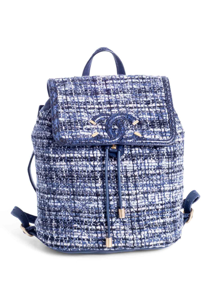 Top Quality Chanel CC Logo Leather Tweed Backpack Blue
