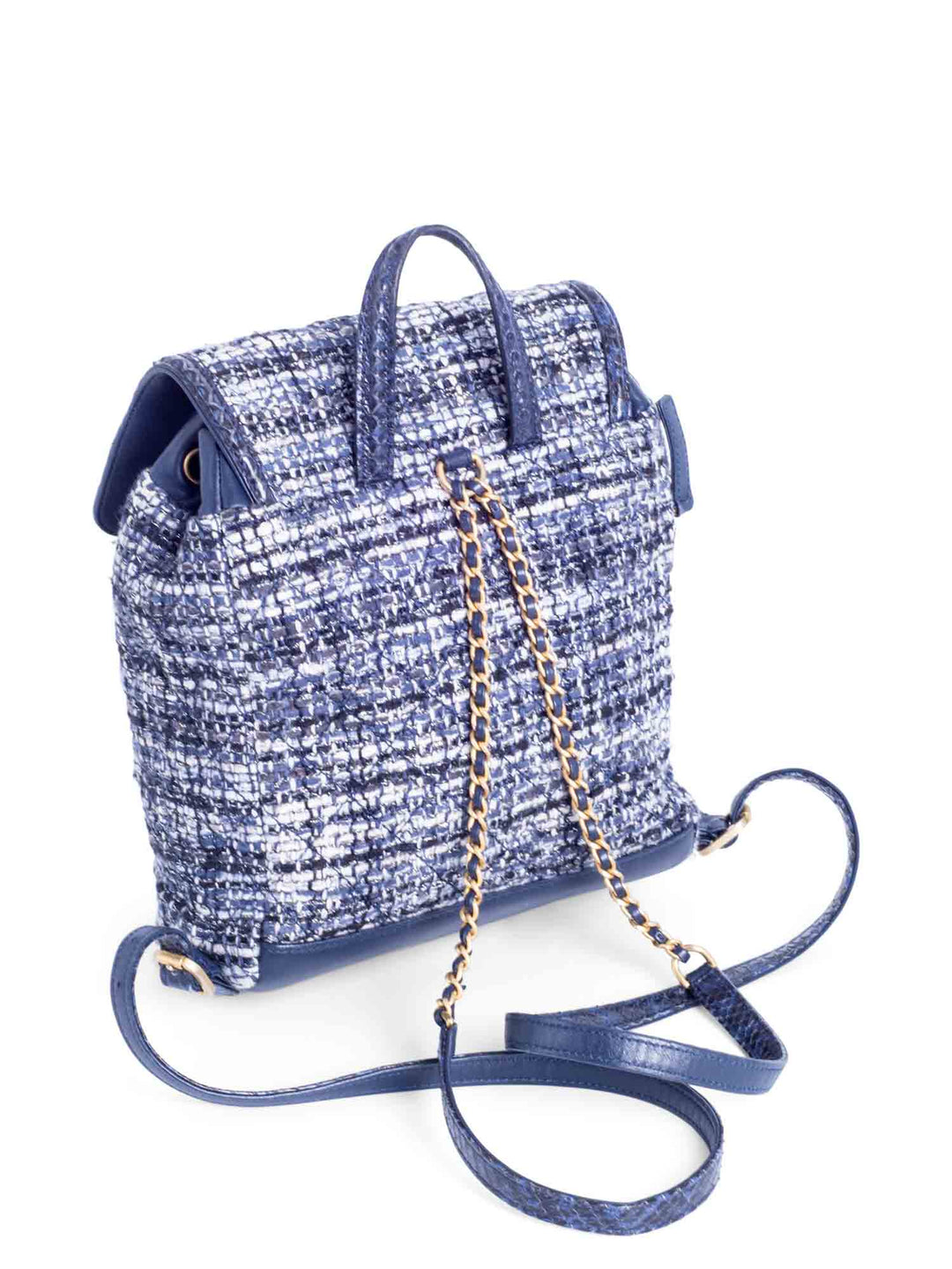 Top Quality Chanel CC Logo Leather Tweed Backpack Blue