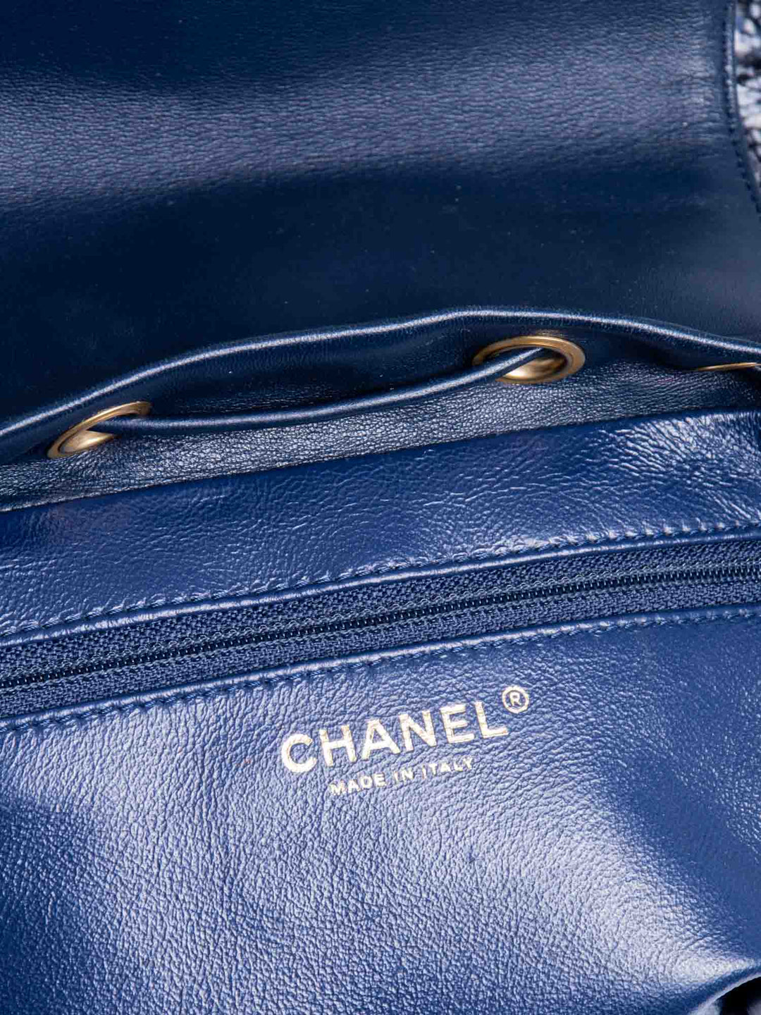 Top Quality Chanel CC Logo Leather Tweed Backpack Blue