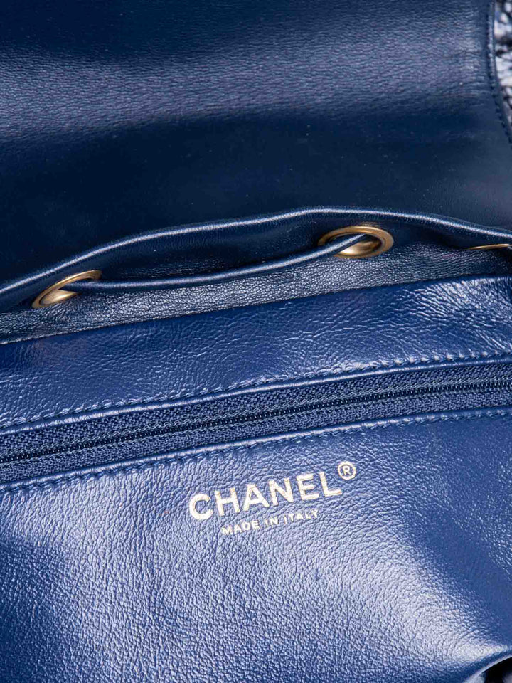 Top Quality Chanel CC Logo Leather Tweed Backpack Blue