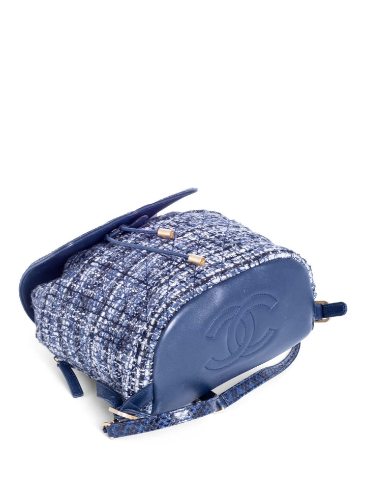Top Quality Chanel CC Logo Leather Tweed Backpack Blue