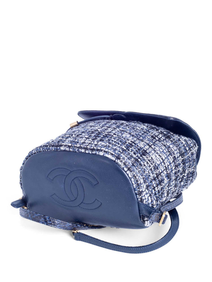Top Quality Chanel CC Logo Leather Tweed Backpack Blue