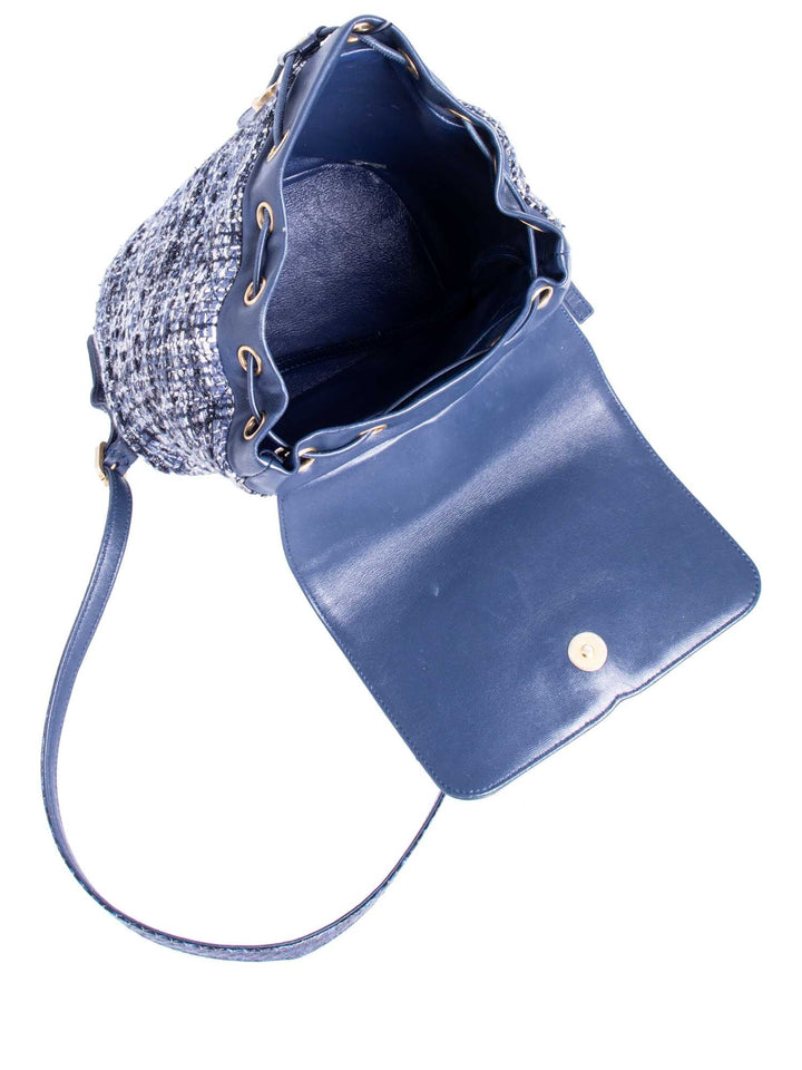 Top Quality Chanel CC Logo Leather Tweed Backpack Blue