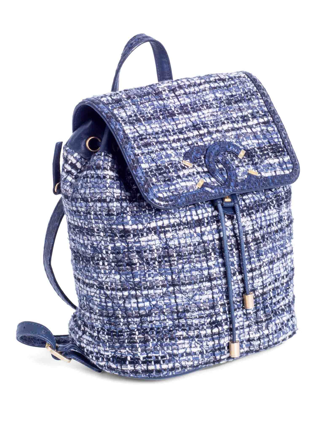 Top Quality Chanel CC Logo Leather Tweed Backpack Blue