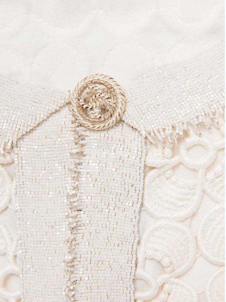 Top Quality Chanel CC Logo Lesage Tweed Camellia Beaded Fringe Jacket Ivory